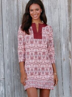 Cabana life Women's Pink Patterned Split-Neck Tunic Dress size medium